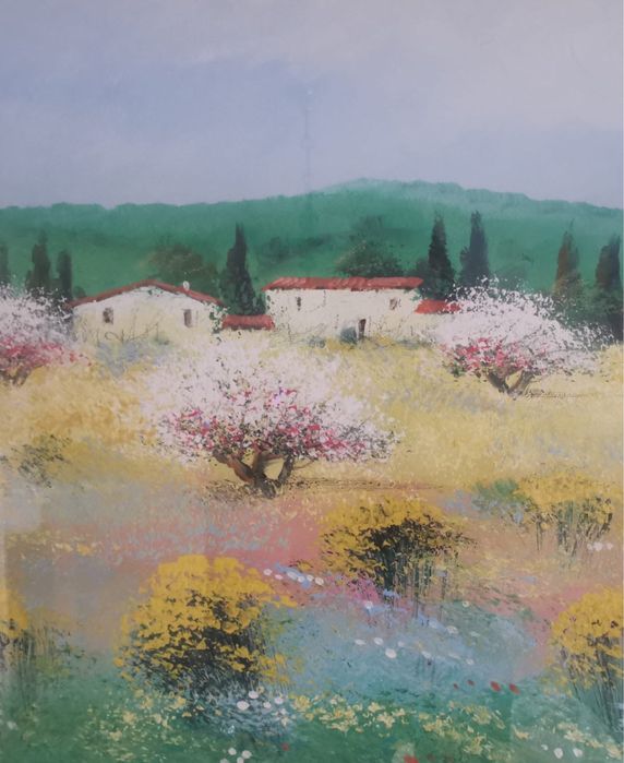 Картина пейзаж авторска за колекция масло платно рамка паспарту стъкло