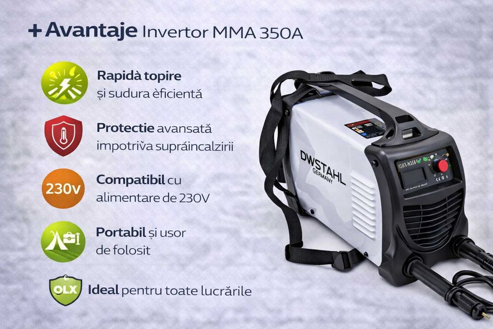 Aparat sudura invertor MMA Deutsche Stahl 350A – putere mare, compact