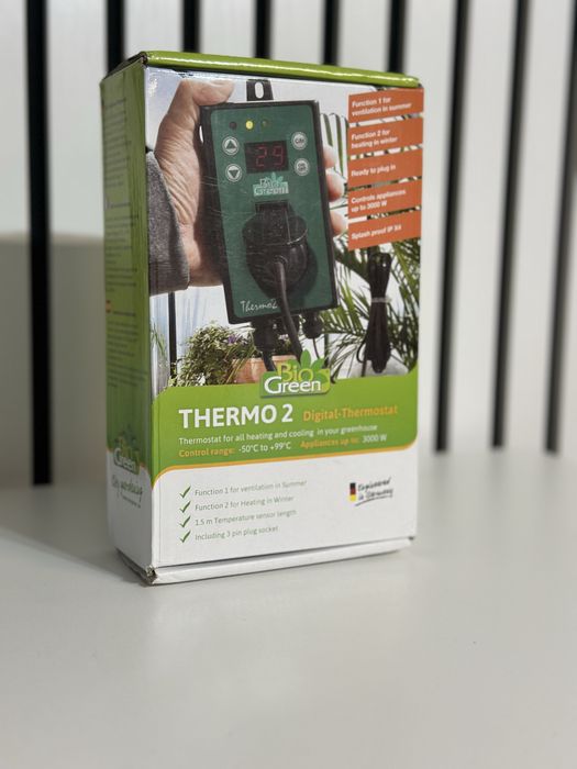 Termostat Digital BioGarden Thermo 2 Pentru Control Temperatura Sere Solarii Verde La cutie Nou Sonda Temperatura