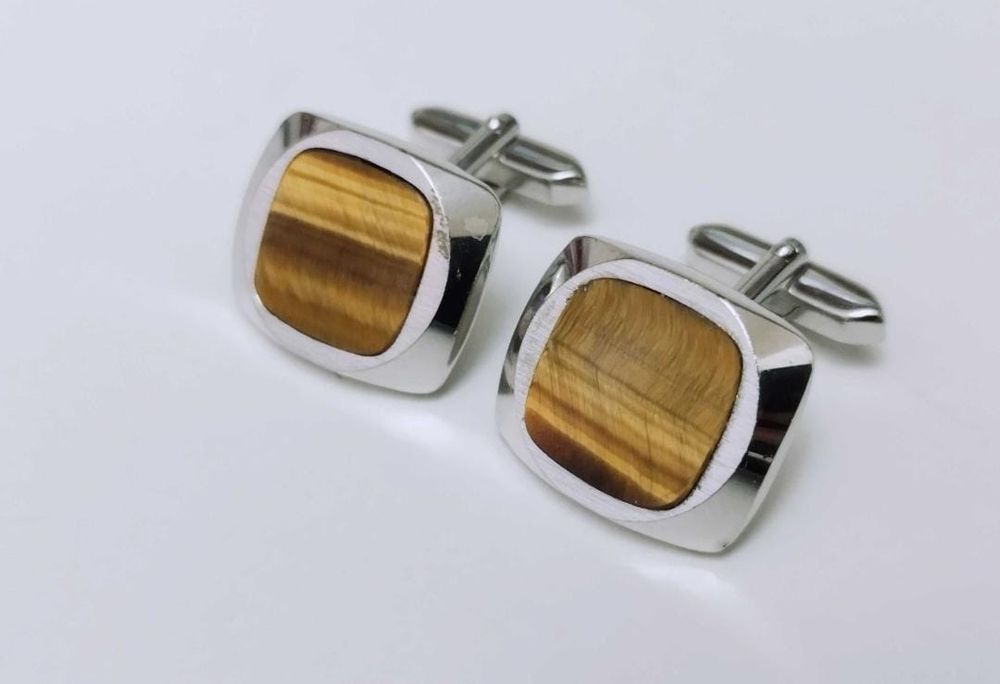 Vechi butoni camase argint 835 si piatra ochi de tigru, copii