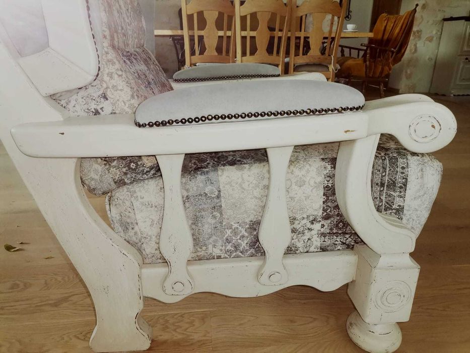 De vanzare set canapea si fotoliu, lemn masiv - reconditionate manual!