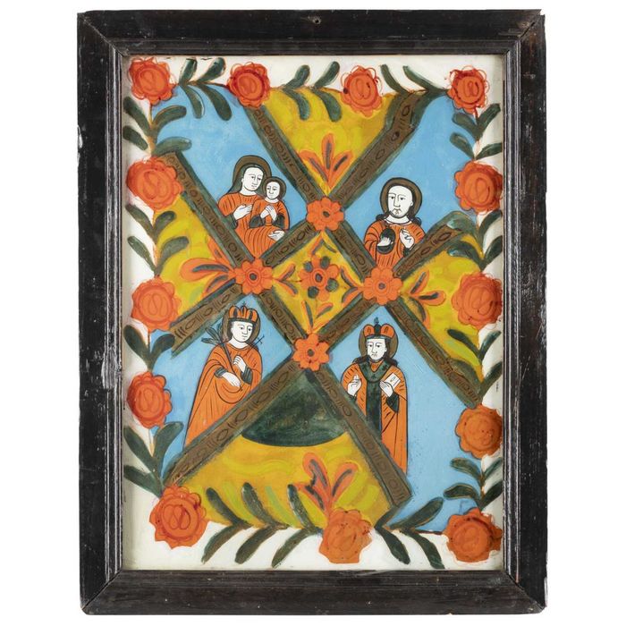 Icoană pe glajă „Masa Raiului”, atelier din Nicula, sec. XIX