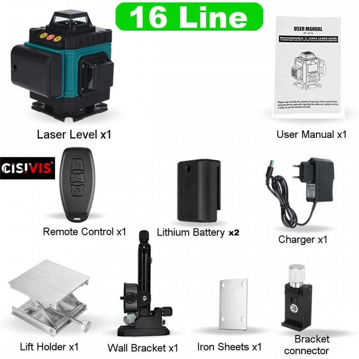 4D лазерен нивелир с 16 линии (четири точков) – със зелен лазер