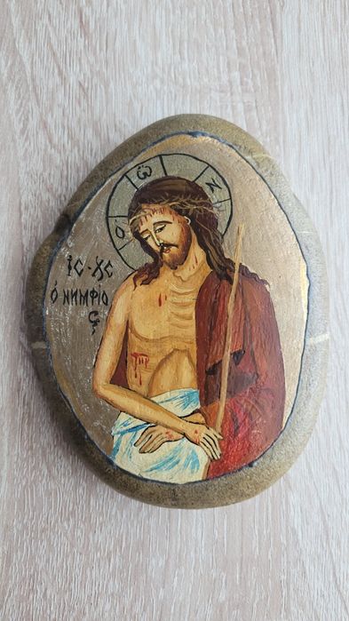 Icoana pictata manual pe piatra- unicat