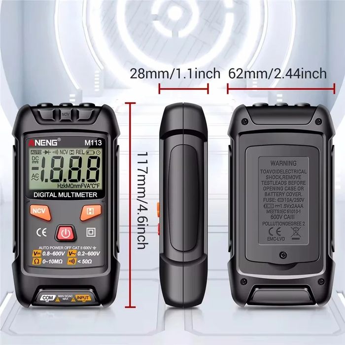 Multimetru digital automat, cu 2 cabluri, Afisaj LCD, tester diode/baterii, continuitate
