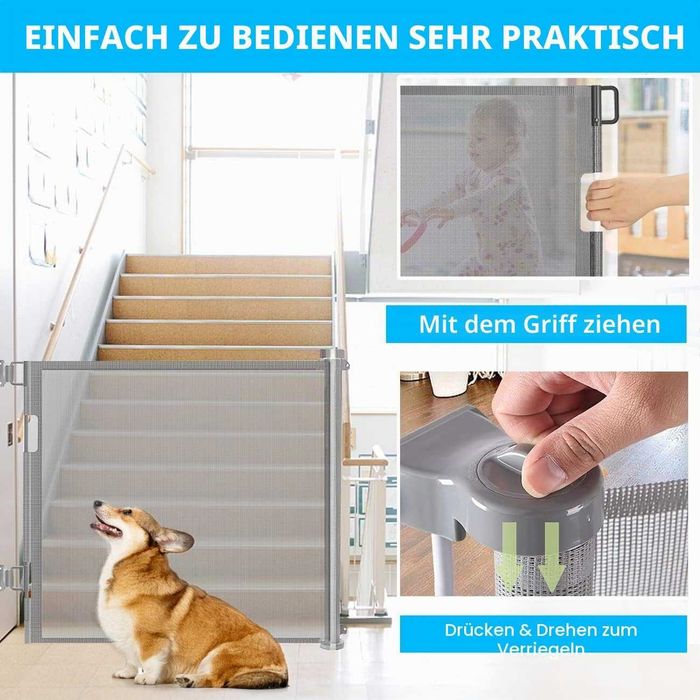 REDUS de la 220 RON, Poarta de Siguranta Retractabila si Extensibila 150 Cm x 86 inaltime, pentru Bebelusi/ copii sau animale