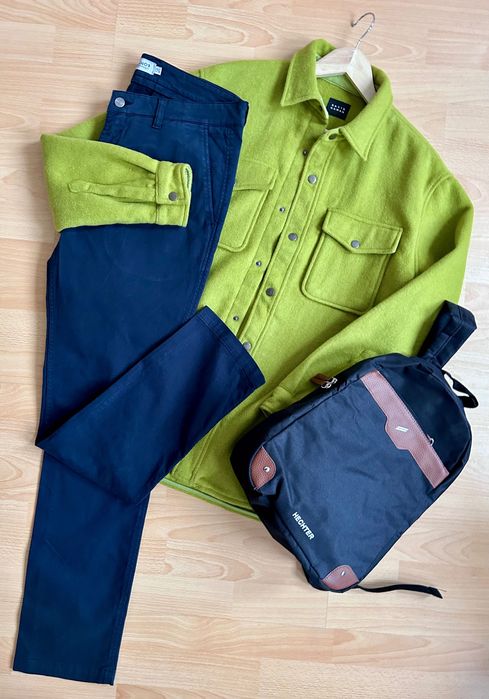 David NAMAN зелена връхна топла вълнена риза