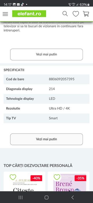 Vand TV SAMSUNG 214 cm / 85"