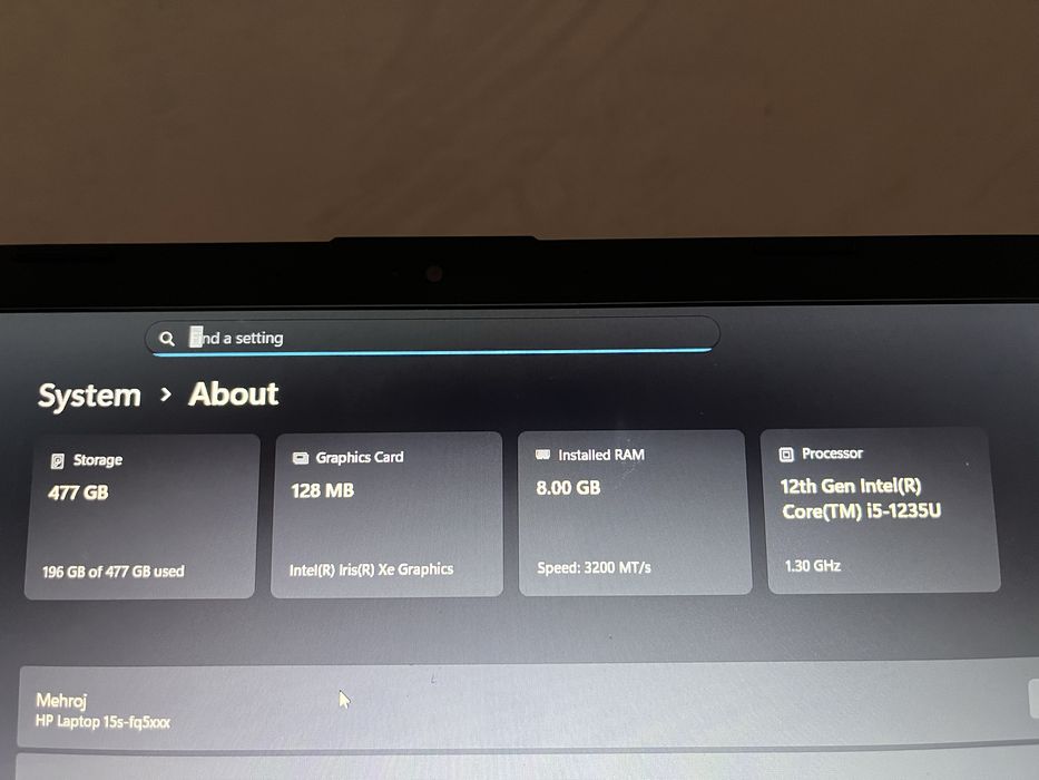 HP laptop 15.6 dyum klaviatura podsvetka