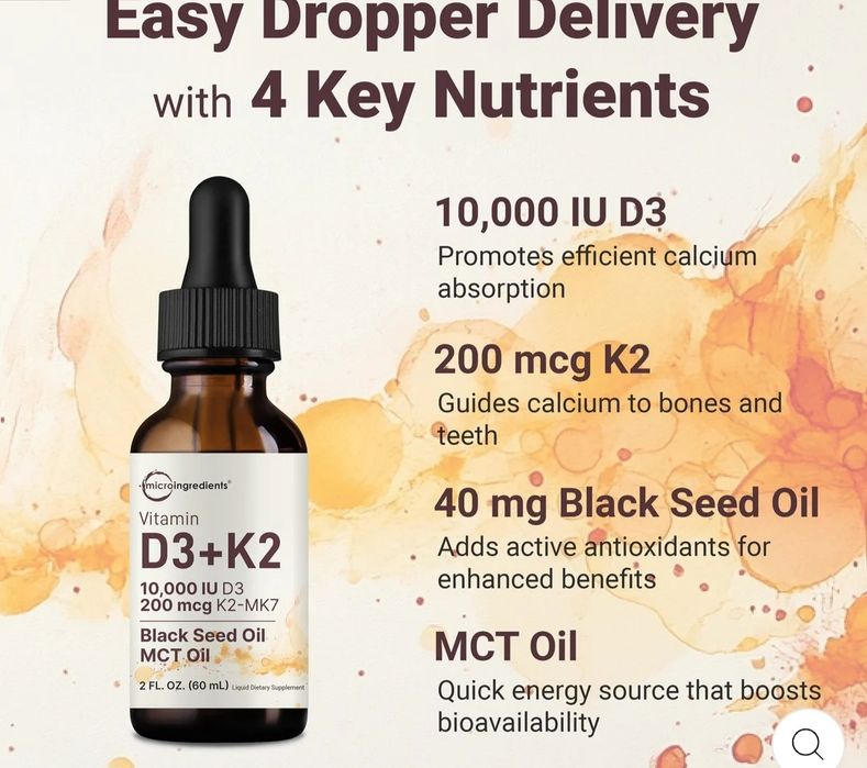 Vitamin d3 k2 10000 IU,200 mcg + MCT oil+ Black seed, carlson d3 k2