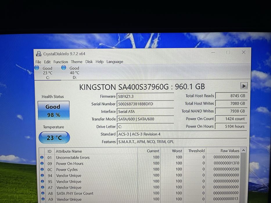 Ssd Sata Kingston SA400S37960G 1Tb