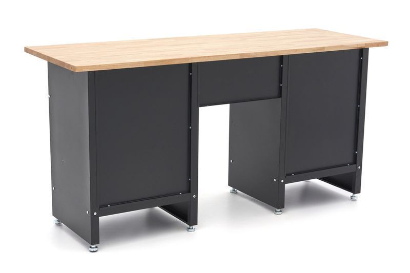 Черна работна маса с 6 чекмеджета, 1 врата и масивен дървен плот - 171