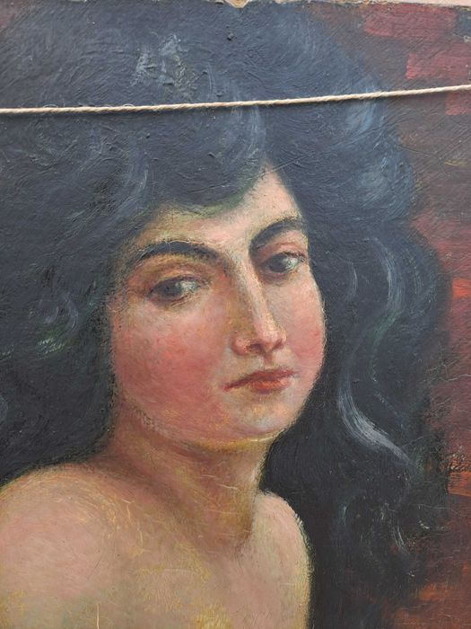 tablou vechi nud pictura pe pfl 46/53 cm semnat C Scortea