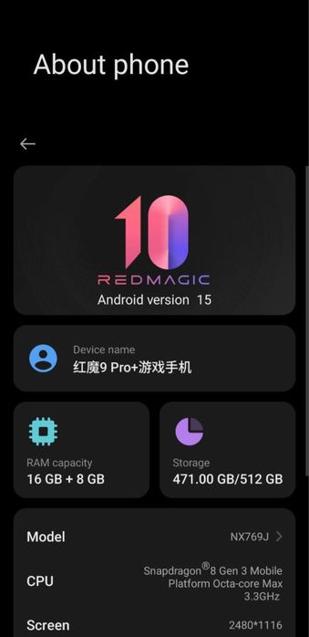 Redmagic 9 Pro + 16/512 igravoy tel bilgan biladi