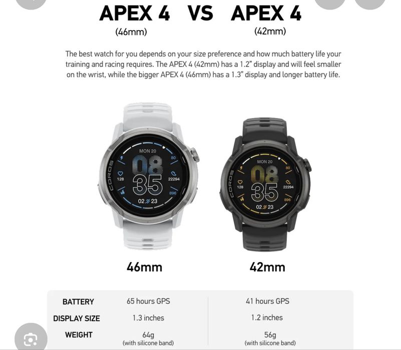 Coros apex 4 46 mm 42mm Black