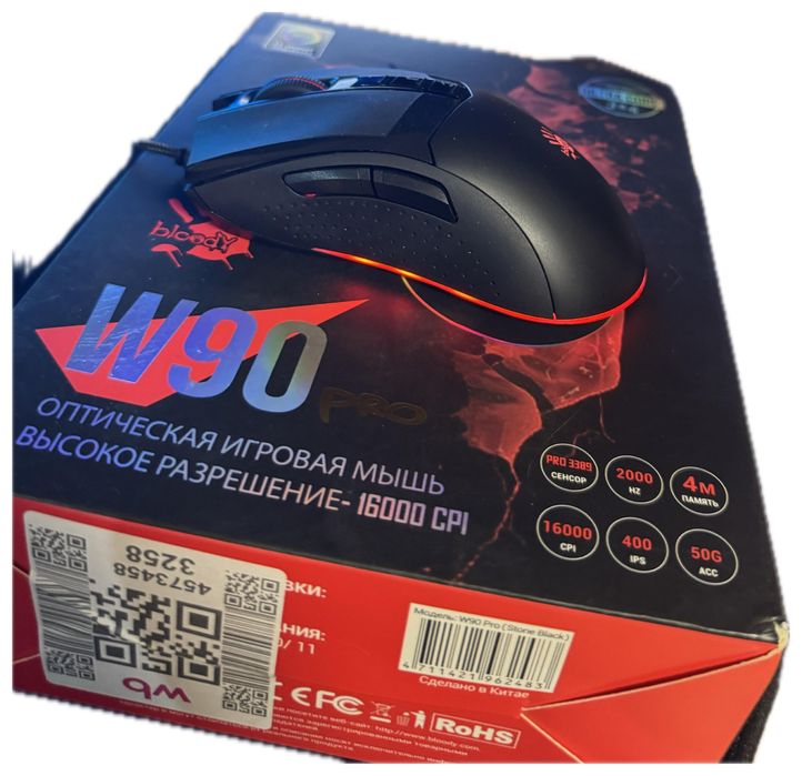 Продам игровую мышь Bloody W90 Pro . Сенсор Pixart 3389 , отклик 1мс .