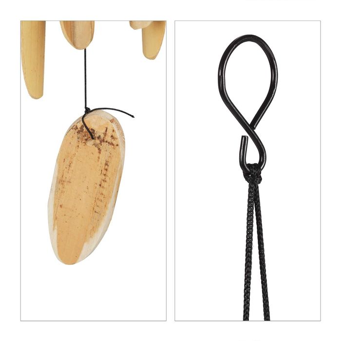 Clopot de vant cu casuta pentru pasari din bambus si paie 67 x 13 cm