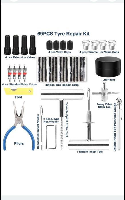 Set reparație anvelope 69 piese
