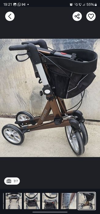 Rolator/Cadru de mers cu roți mari si pozitie de odihna și coș