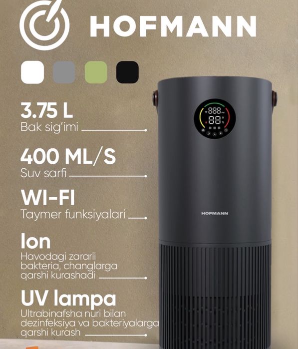 Воздухоочиститель увлажнитель 2in1  Hofmann havo tozalagich namlagich