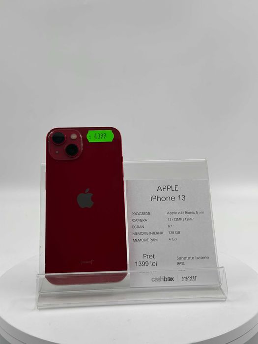 IPHONE 13 Red 128GB Baterie 86% Garantie 24 luni Cashbox