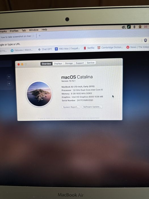 MacBook Air 13″ Early 2015, 8 GB RAM, 128 GB SSD + кутия и зарядно