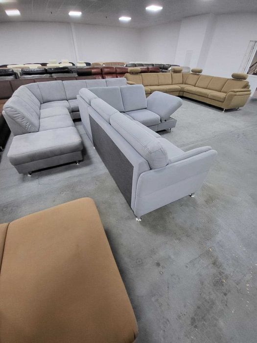 ПРОМОЦИЯ! Светло сив ъглов диван от плат с ракла и чекмеджe "LIRIO-S"