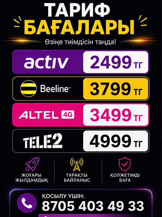 Тарифы Activ Beeline Altel Tele2