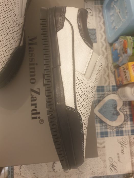 Мъжки кожени обувки Масимо Зарди бяло/сини