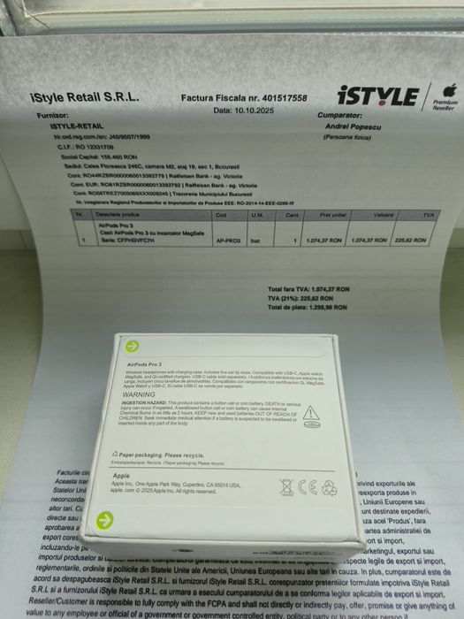 Apple AirPods Pro 3 - ANC, noi, sigilate, Cadou ideal, Urgentt