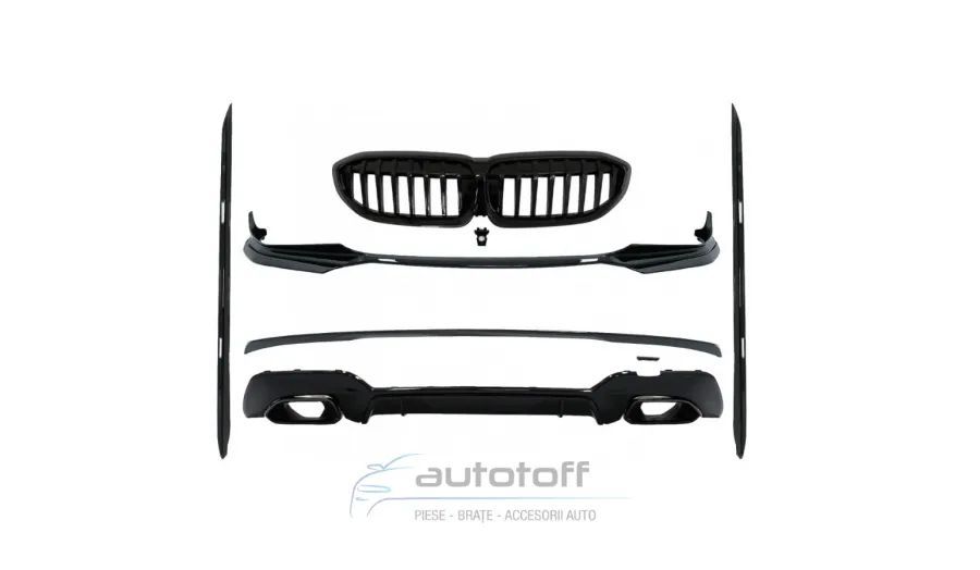 Pachet extensii exterior compatibil cu BMW Seria 3 G20 / G21 (2018+) cu difuzor si ornamente evacuare M340i Design Negru Lucios