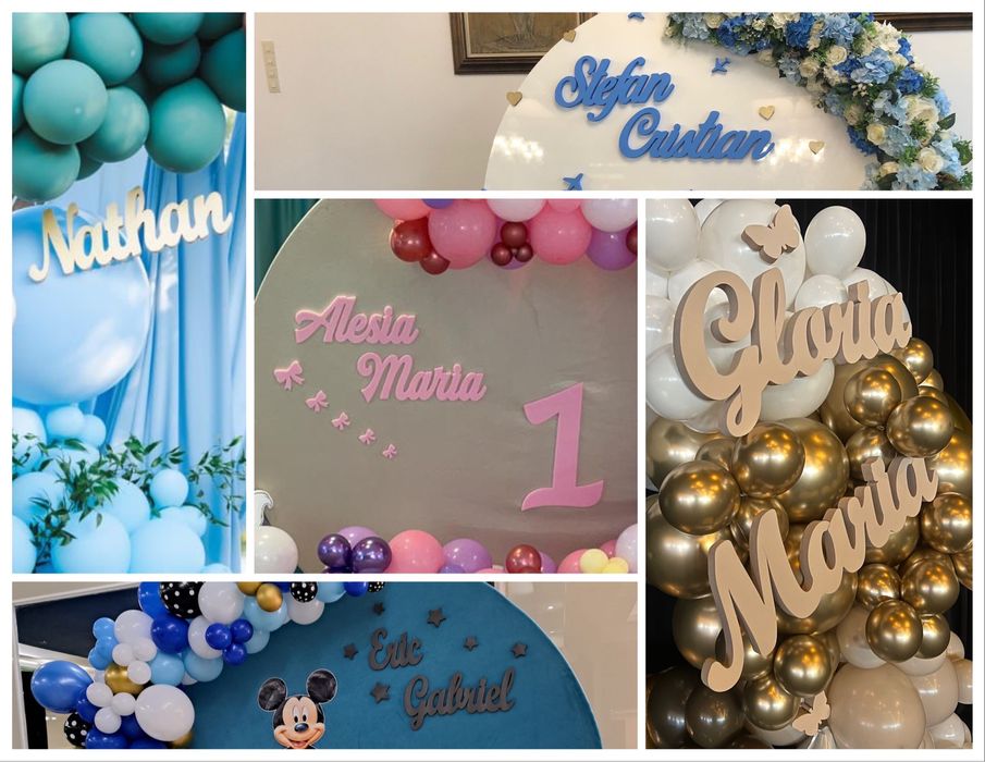 Decor botez, nunta, aniversare, litere, cifre, figurine