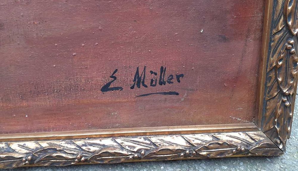 Tablou mare si vechi - natura statica cu samovar - semnat E Muller