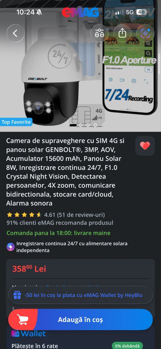 Camera de supraveghere cu cartela SIM 4G si panou solar