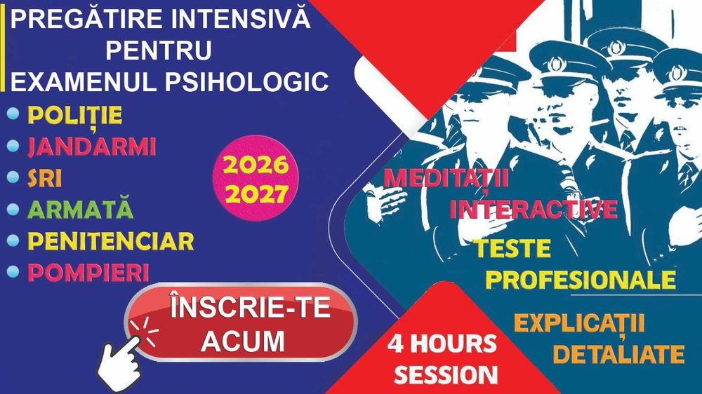 Pregătire intensivă pentru examenul psihologic de la MAI, ANP, SRI, MApN