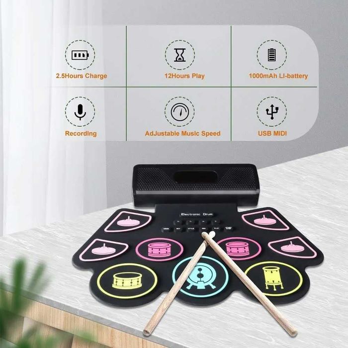 Нов Преносим електрически барабанен комплект COOLMUSIC сгъваем барабан