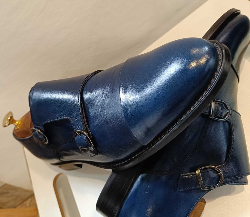 Pantofi monk lucrati manual Old Signature piele naturala moale navy