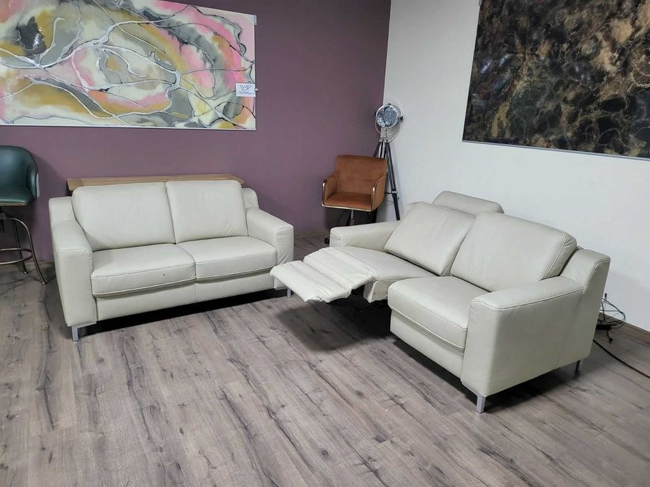 Кремав кожен комплект дивани две двойки HUKLA KS473120