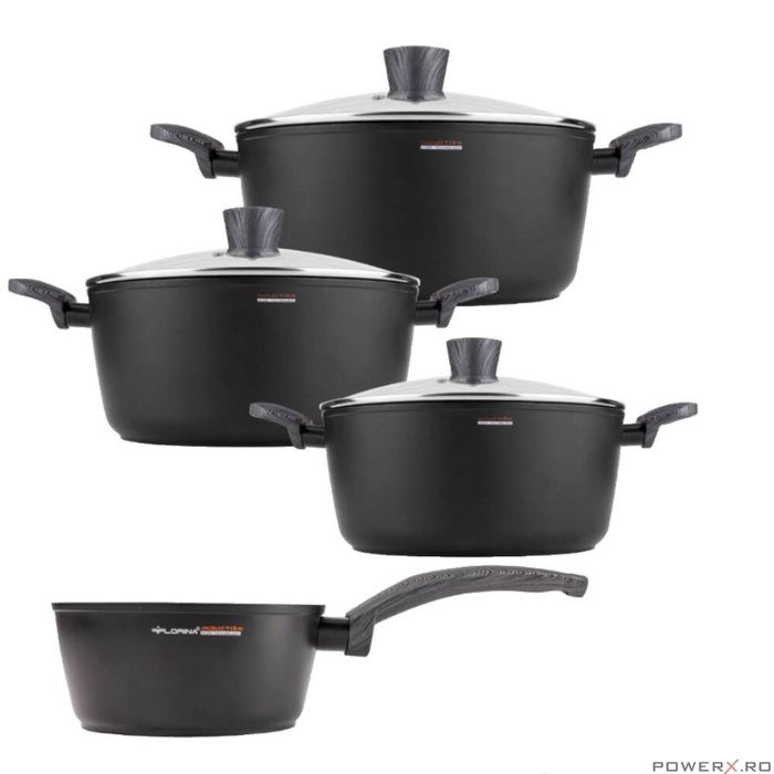 Oala din aluminiu cu invelis din marmura antiaderenta, cu capac, 24cm,