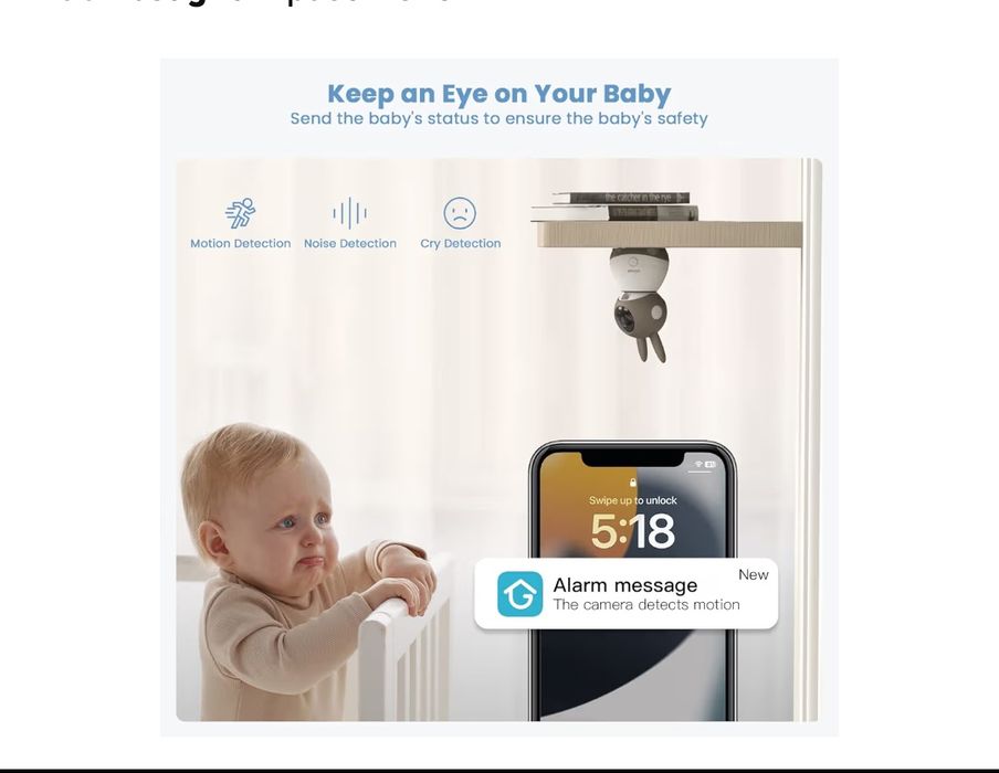 Monitor pentru bebeluși ieGeek 2K cu ecran divizat,