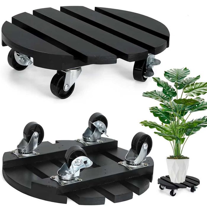 Set 2 suporturi ghiveci cu roți 360° Ø30 cm – lemn negru