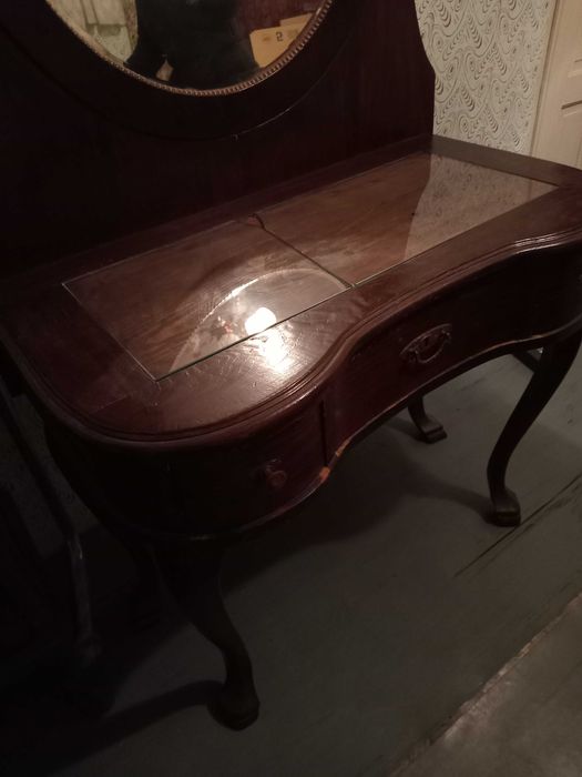 Toaletă interbelică Art Deco cu oglindă originală – lemn masiv