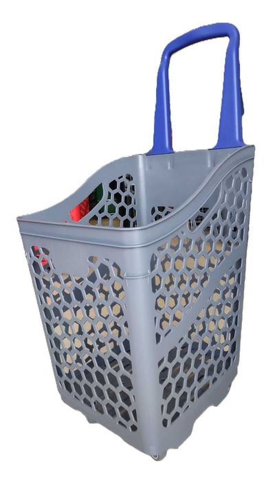 ПРОМО!!! PVC Сива кошница за пазаруване с колела, 75 литра