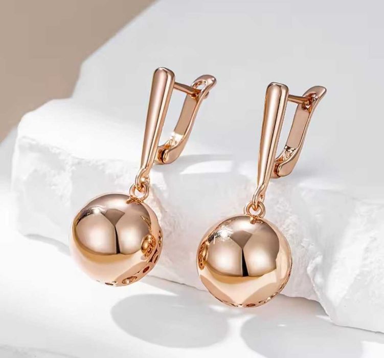 GP11, cercei placati aur 14k, incuietoare sigura, bile mari