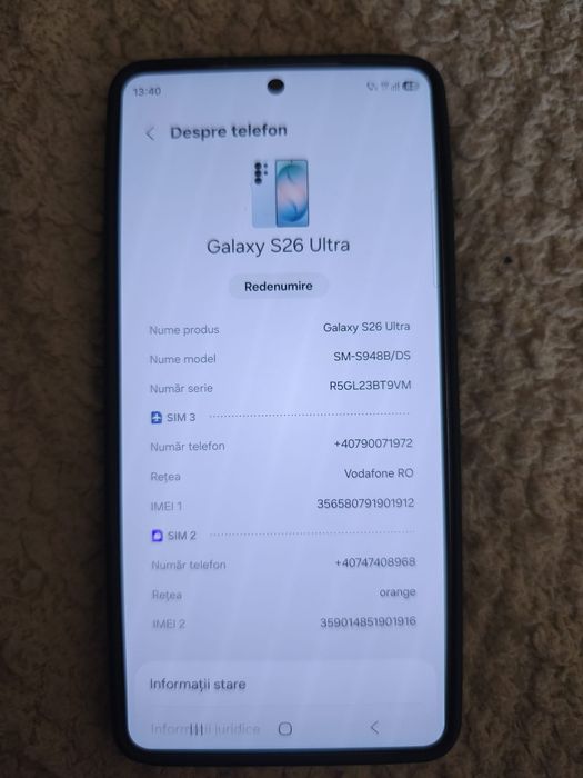 Samsung S26 ultra.Factura și garantie