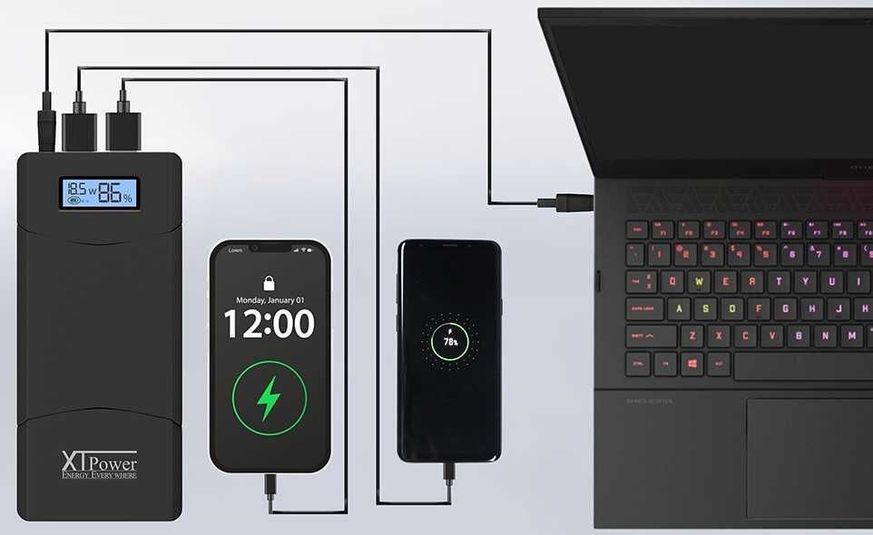 Външна батерия за зареждане на лаптоп XT-20000QC3 20100mAh 5V 65W Power Bank Бързо зарядно