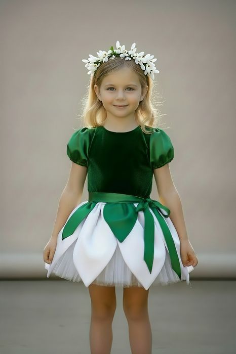 Costum rochiță  serbare ghiocel fete mărimi 3,4,5,6,7 ani made în Româ