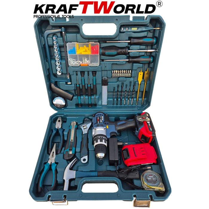 Акумулаторен Безчетков Ударен Винтоверт KraftWorld с 111 части Комплек