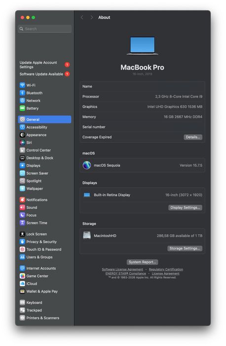 MacBook Pro 16 (2019) i9/16RAM/1TB