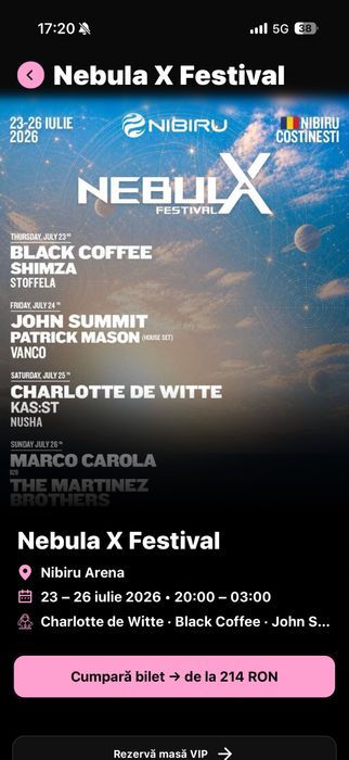 vand bilet nebula x